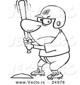 Vector of a Cartoon Aggressive Baseball Player Batting at Home Base - Outlined Coloring Page by Toonaday