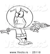 Vector of a Cartoon Alien Invader Pointing a Ray Gun - Coloring Page Outline by Toonaday
