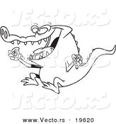 Vector of a Cartoon Alligator Eating a Donut - Outlined Coloring Page by Toonaday