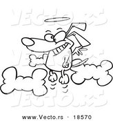 Vector of a Cartoon Angel Dog in Heaven - Outlined Coloring Page by Toonaday