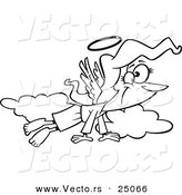 Vector of a Cartoon Angel Woman Flying in the Clouds - Outlined Coloring Page by Toonaday