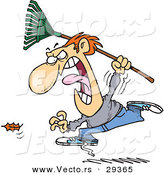 Vector of a Cartoon Angry Man Chasing a Falling Leaf with a Rake by Toonaday