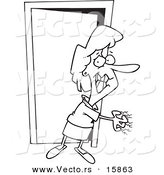 Vector of a Cartoon Anxious Girl Scratching a Wall - Outlined Coloring Page Drawing by Toonaday