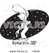 Vector of a Cartoon Aquarius Girl over a Black Starry Oval - Outlined Coloring Page Drawing by Toonaday