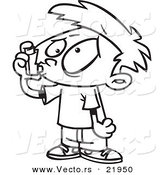 Vector of a Cartoon Asthmatic Boy Using an Inhaler - Outlined Coloring Page by Toonaday