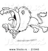 Vector of a Cartoon Attacking Lion - Outlined Coloring Page by Toonaday