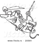 Vector of a Cartoon Attacking Pirate Swinging on a Rope - Coloring Page Outline by Toonaday