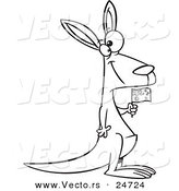 Vector of a Cartoon Aussie Kangaroo Holding a Flag - Outlined Coloring Page by Toonaday