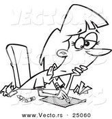 Vector of a Cartoon Author Woman with Writers Block - Outlined Coloring Page by Toonaday