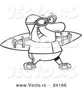Vector of a Cartoon Aviator Wearing Strap on Wings - Coloring Page Outline by Toonaday
