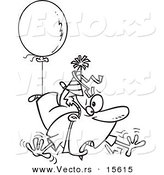 Vector of a Cartoon Awry Man Floating Away with a Party Balloon - Coloring Page Outline by Toonaday