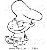 Vector of a Cartoon Baby Boy Chef Wearing a Hat and Holding a Spoon - Outlined Coloring Page Drawing by Toonaday