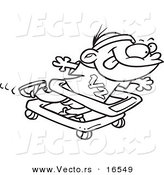 Vector of a Cartoon Baby Boy Running in a Walker - Outlined Coloring Page Drawing by Toonaday
