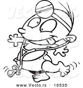 Vector of a Cartoon Baby Doctor Wearing a Stethoscope and Head Lamp - Outlined Coloring Page Drawing by Toonaday