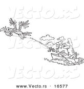Vector of a Cartoon Bad Gull Stealing a Fish from a Fisherman - Outlined Coloring Page Drawing by Toonaday