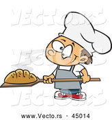 Vector of a Cartoon Baker Boy Posing with Hot, Fresh Bread Loaf by Toonaday