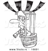 Vector of a Cartoon Balloonist Using a Telescope - Outlined Coloring Page Drawing by Toonaday