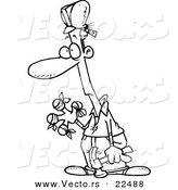 Vector of a Cartoon Bandaged Construction Guy - Coloring Page Outline by Toonaday