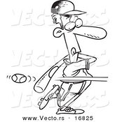 Vector of a Cartoon Baseball Batter Striking out - Coloring Page Outline by Toonaday