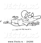 Vector of a Cartoon Baseball Player Sliding for Home - Outlined Coloring Page by Toonaday