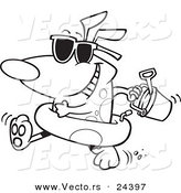Vector of a Cartoon Beach Dog with an Inner Tube and Toys - Outlined Coloring Page by Toonaday