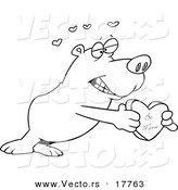 Vector of a Cartoon Bear Holding a Be Mine Heart Box - Outlined Coloring Page by Toonaday