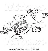 Vector of a Cartoon Bear Stealing a Picnic Basket - Outlined Coloring Page by Toonaday