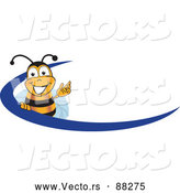 Vector of a Cartoon Bee Mascot Beside Blue Icon by Mascot Junction