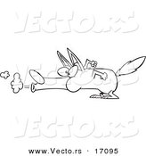 Vector of a Cartoon Big Bad Wolf Blowing - Coloring Page Outline by Toonaday