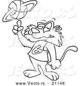 Vector of a Cartoon Big Cat Spinning a Basketball - Coloring Page Outline by Toonaday