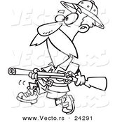 Vector of a Cartoon Big Game Hunter with a Rifle Black and White Outline - Outlined Coloring Page by Toonaday