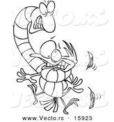 Vector of a Cartoon Big Worm Strangling a Bird - Outlined Coloring Page Drawing by Toonaday