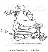 Vector of a Cartoon Biker Dude on a Scooter - Coloring Page Outline by Toonaday