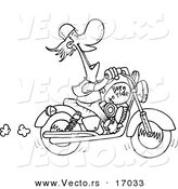 Vector of a Cartoon Biker Laughing on His Motorcycle - Coloring Page Outline by Toonaday
