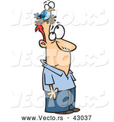 Vector of a Cartoon Bird Nesting on a Confused Man's Head by Toonaday