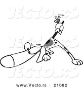 Vector of a Cartoon Bird on a Pointer Dog's Tail - Coloring Page Outline by Toonaday