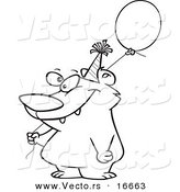 Vector of a Cartoon Birthday Bear Holding a Balloon - Outlined Coloring Page Drawing by Toonaday