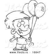 Vector of a Cartoon Birthday Boy Holding Three Balloons - Outlined Coloring Page Drawing by Toonaday