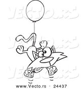 Vector of a Cartoon Birthday Cat Floating with a Party Balloon - Outlined Coloring Page by Toonaday