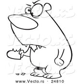 Vector of a Cartoon Black and White Outline Angry Bear Eating a Heart - Outlined Coloring Page by Toonaday