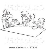 Vector of a Cartoon Black and White Outline Design of Bored Employees at a Meeting - Coloring Page Outline by Toonaday