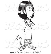 Vector of a Cartoon Black and White Outline Design of Cleopatra with a Snake - Outlined Coloring Page by Toonaday