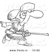 Vector of a Cartoon Black and White Outline Design of Davey Crocket Hunting - Outlined Coloring Page by Toonaday