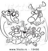 Vector of a Cartoon Black and White Outline Design of Dogs Jumping in a Pile - Outlined Coloring Page by Toonaday