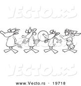 Vector of a Cartoon Black and White Outline Design of Ducks in a Row - Outlined Coloring Page by Toonaday