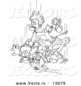 Vector of a Cartoon Black and White Outline Design of Family Members Dropping in - Outlined Coloring Page by Toonaday
