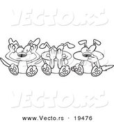 Vector of a Cartoon Black and White Outline Design of Hear No See No and Speak No Evil Dogs - Outlined Coloring Page by Toonaday