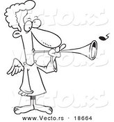 Vector of a Cartoon Black and White Outline Design of Herald the Angel Blowing a Horn - Outlined Coloring Page by Toonaday