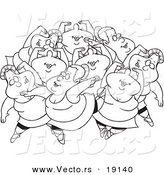 Vector of a Cartoon Black and White Outline Design of Nine Ladies Dancing - Outlined Coloring Page by Toonaday