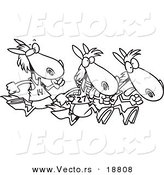 Vector of a Cartoon Black and White Outline Design of Racing Horses - Outlined Coloring Page by Toonaday